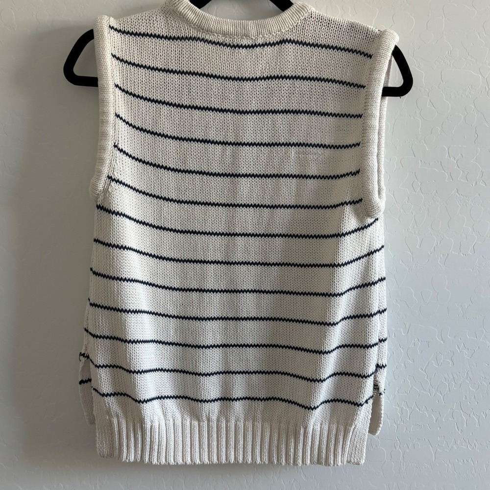 Madewell Striped Knit Sweater Vest Cream Navy Sleeveless Pullover M - Picture 4 of 8